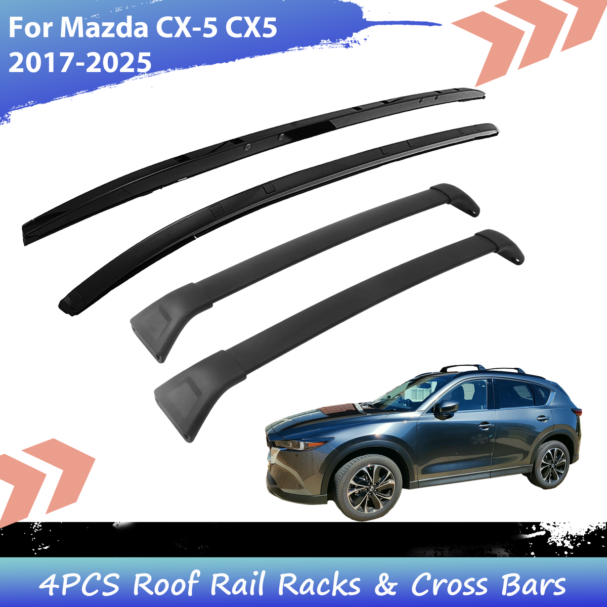 4pcs Roof Rail Racks+Cross Bars For Mazda CX-5 CX5 2017-2025