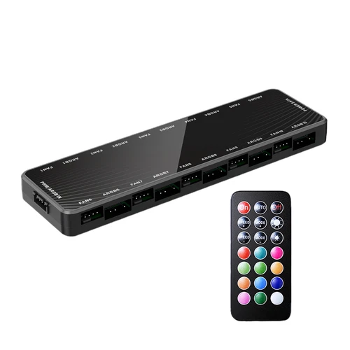 9 ARGB-PWM Fan Controller Hub Splitter + Remote For PC W/10 5v-3pin RGB Ports 