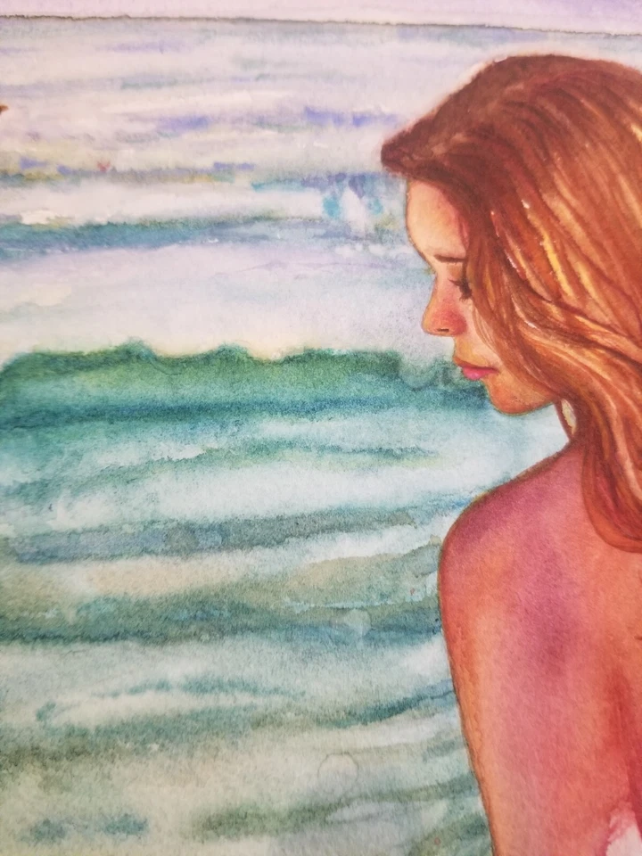 original painting 31 х 41 cm 86NA Art Deco Modern Watercolor Female nude Signed — 第 3/4 张图片