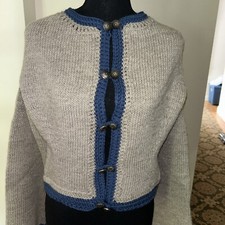 Revolutionary Civil War Reenactor Hand Knit Cardigan Sweater Size S 6/8 Grey