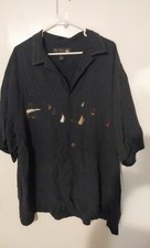 Nat Nast Camp Shirt Mens XL Blue Silk BBQ Road Trip Embroidered Button Flawed