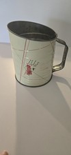 Vintage 5 Cup Measuring Flour Sifter Tin Crank Handle Farmhouse Decor