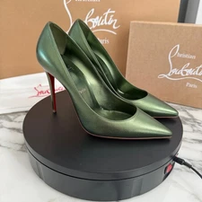 Christian Louboutin 1240718 Green Leather Kate 100 Nappa Laminate Heels 39.5, 40