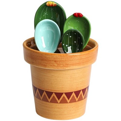 4pcs Porcelain Measuring Spoons with Base, Cute Cactus Shape