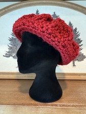 Slouchy Beanie Hat Dark Red Acrylic HANDMADE Knitted Boho Excellent