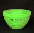 JADEITE URANIUM GLASS JEANETTE BEEHIVE "DRIPPINGS" BOWL WITH LID