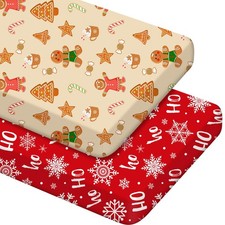 2 Pcs Christmas Crib Sheets Snowflake Gingerbread Man Style for Baby Boys Gir...
