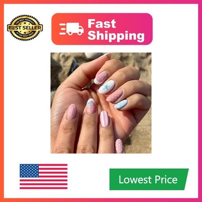 Byeokip Short Almond Summer Press On Nails Pink Blue