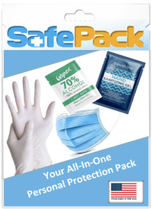 25 SafePak Protect Kits  Face mask*Non-Latex Gloves*Antibacterial Wipe*Sanitizer