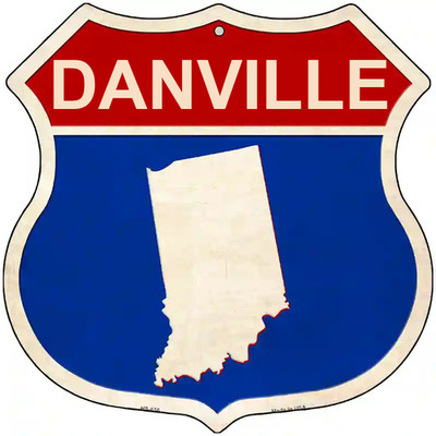Danville Indiana Silhouette Highway Shield Metal Sign