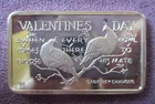 Valentine's Day  RARE #ed  M.E.M.  1 Troy Oz. .999 Fine Silver Art Bar 1974