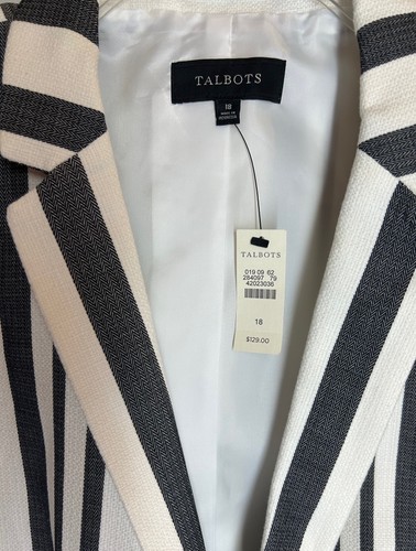 NEW Talbots Jacket 18 XL Black White Stripe 1 Button Closure Lined NWT $129 - Picture 4 of 4