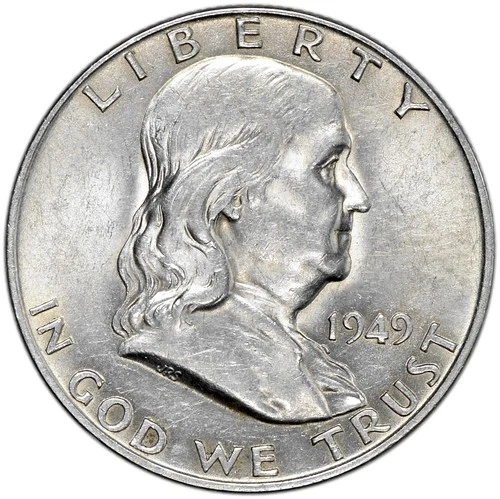 1949 D 50C AU Silver Franklin Half Dollar