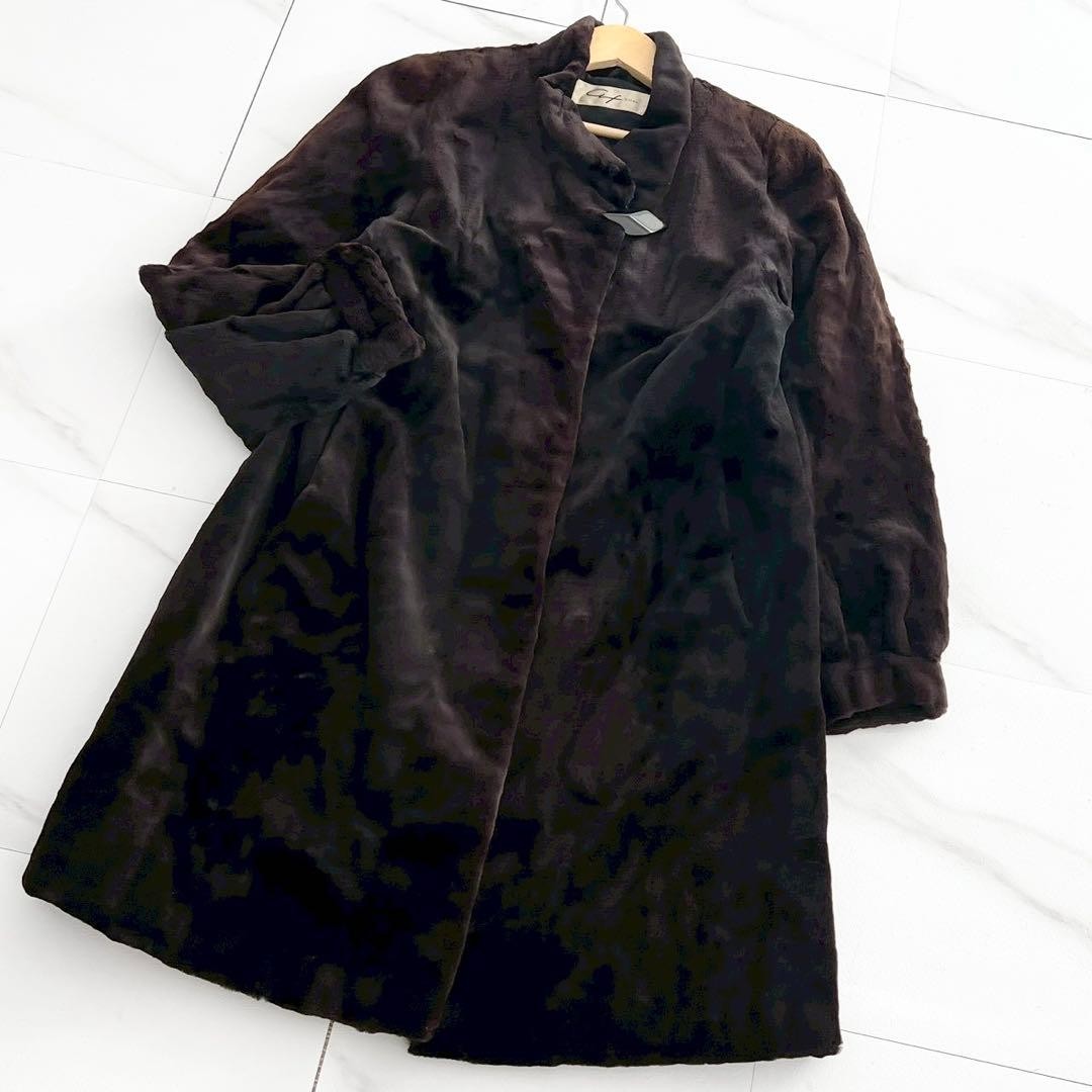 Altima Shared Mink Fur Long Coat Jacket Dark Brown Outerwear Luxury Women Size M