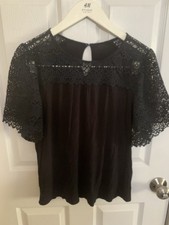 Women's Black Lace Short Sleeve Blouse Regular Size Round Neck