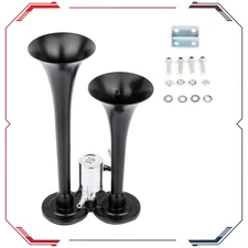 135 DB Dual Trumpet Black Deep Loud Train Air Horn Kit For Car RV Boat Truck