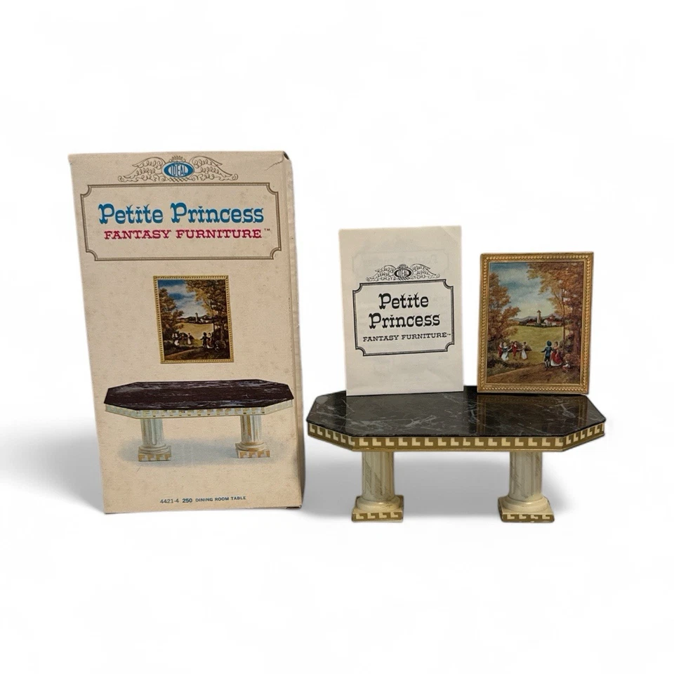 Casa de muñecas pequeña princesa mesa de comedor arte imagen ideal imitación mármol Foto 4 de 4