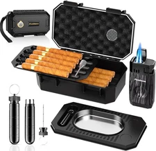 Travel Cigar Case with Lighter V Cutter Black Middle