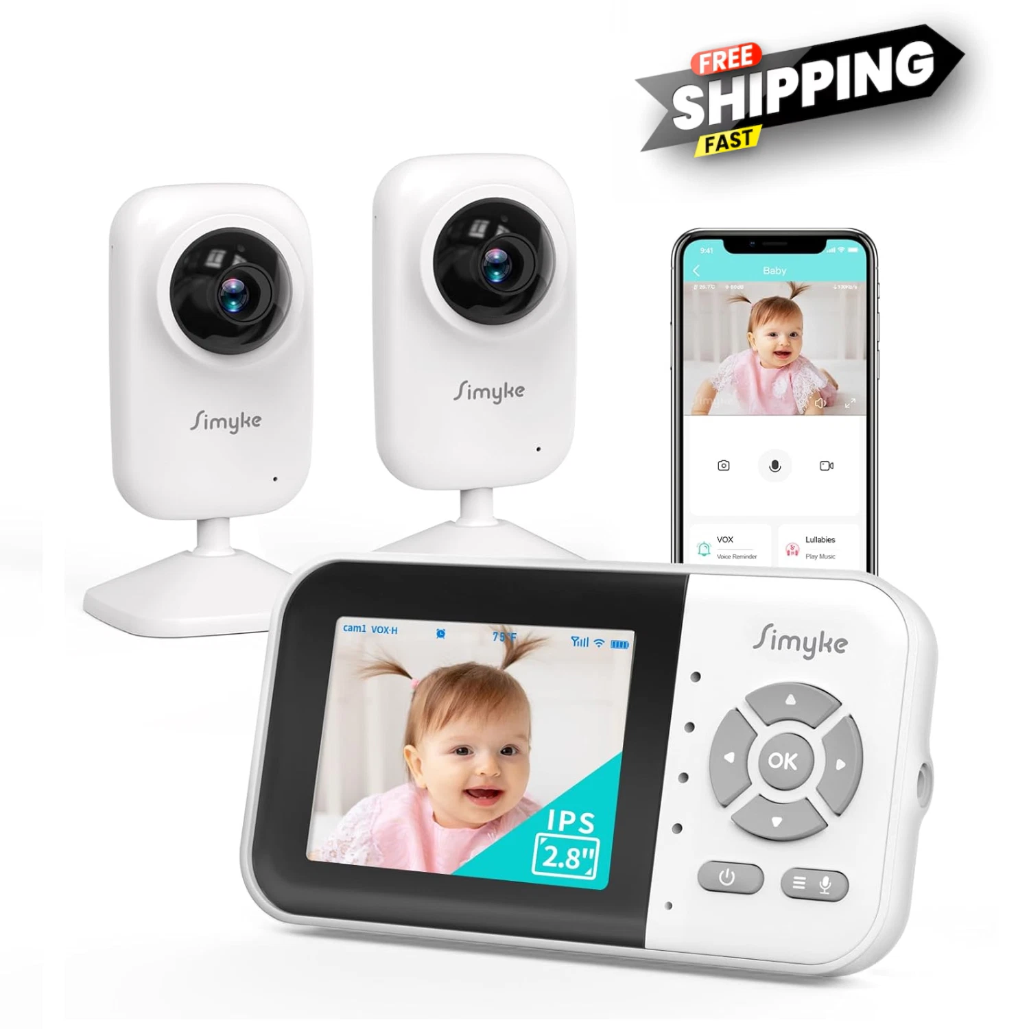 Simyke Video Baby Monitor (BME28-2) - with 2 Cameras and Audio 2.8" Screen
Opens in a new window or