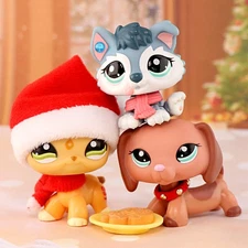 3Pcs Xmas lps Gift Collect Figure Littlest Pet Shop LPS Bobble Head Animal Toy
