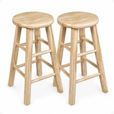 PJ Wood Classic Round-Seat 24" Tall Kitchen Counter Stools, Natural, (Open Box)
