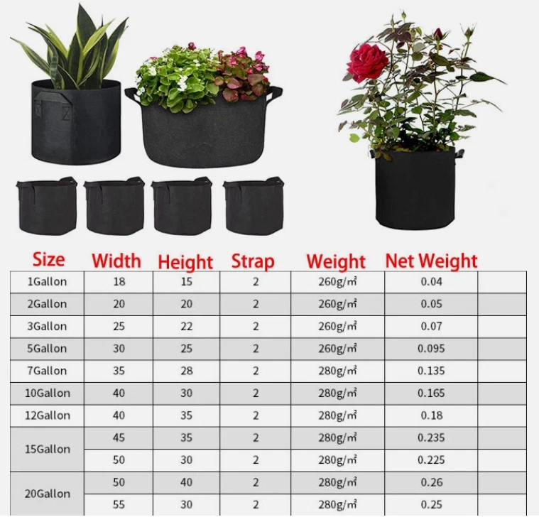 Paquete de 5 bolsas de cultivo de plantas bolsa de suelo de vivero para maceta de tela con asas engrosadas no tejidas Foto 3 de 4