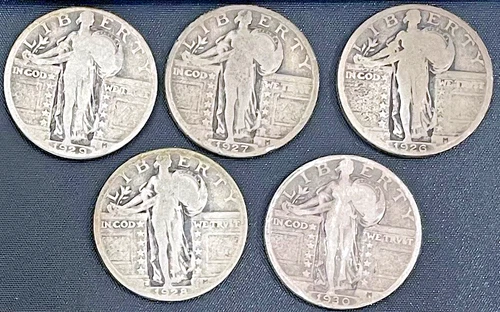 Standing Liberty 90% Silver Quarter Lot of 5