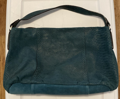 VNTG Calvin Klein Teal Snakeskin Embossed Faux Leather Hobo Shoulder Bag Purse