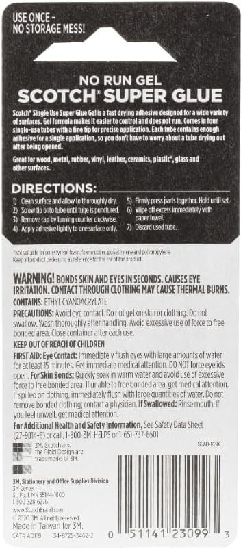 Scotch Super Glue Gel, 4-Pack Single Use, Fast-Dry, No-Run, .017oz