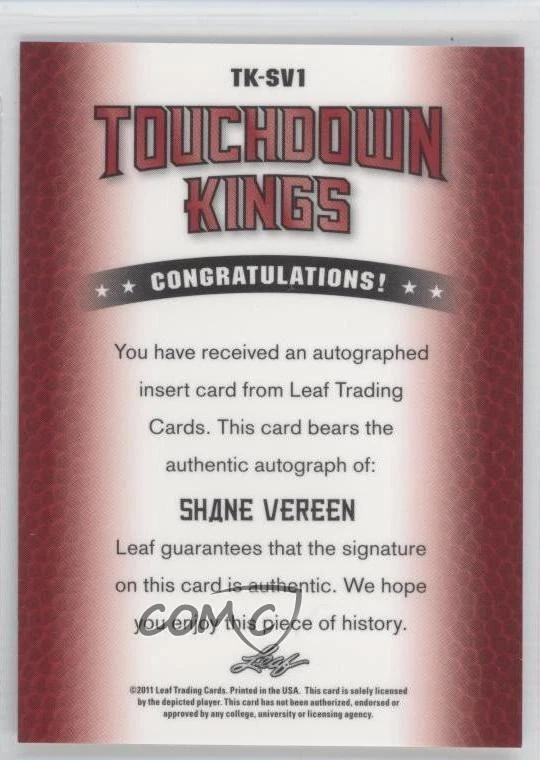2011 Leaf Metal Draft Touchdown Kings /50 Shane Vereen #TK-SV1 Rookie Auto RC - Image 2 of 2