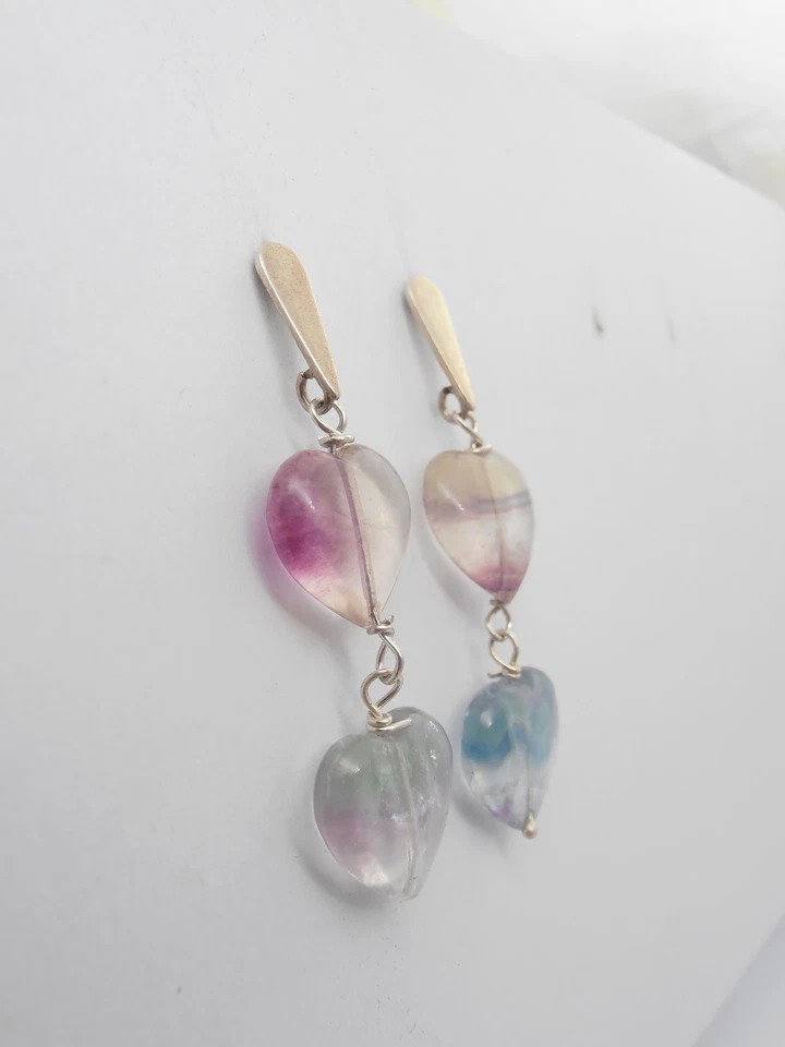 Orecchini pendenti con Cuore in Fluorite e Argento 925 - Pietra Dura - Immagine 2 di 4