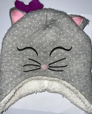Gray Winter Hat With Cat Face For Girls One Size Pre-Owned In Good Condition
