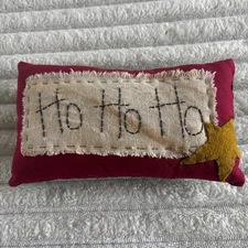 Primitive Ho Ho Ho Stitched Holiday Pillow Rustic Christmas Decor Star Accent