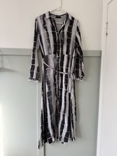 Tahari Women's Long Shirt Dress Black White Gray Geometric Button Down Belted 12