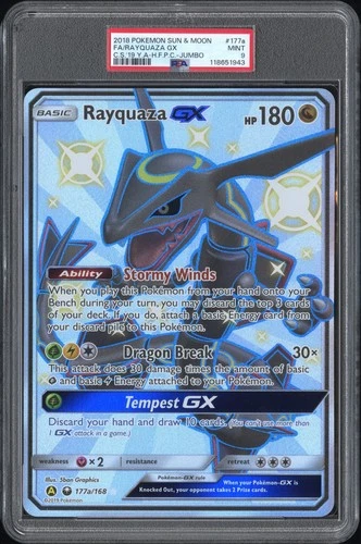 2018 POKEMON SUN & MOON CELESTIAL STORM #177A FULL ART/RAYQUAZA GX PSA 9