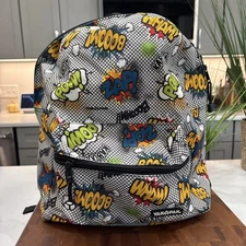 Comic Book Graffiti Yak Pak Backpack Boom POW Zap Check Pattern EUC Full Size