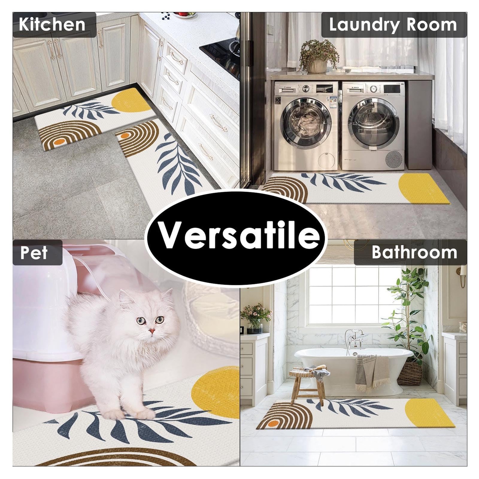 Anti-Fatigue Boho Kitchen Rug Set of 2 Cushioned Bohemian Rug Mat for Floor, ...