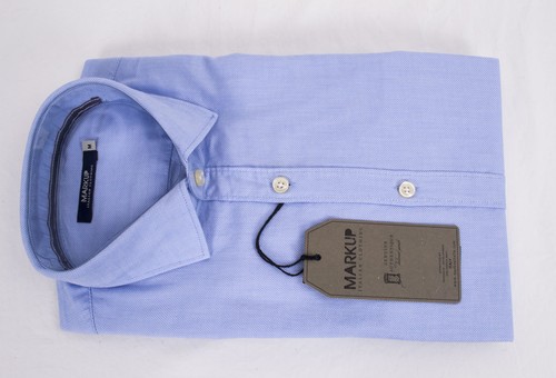 CAMICIA MARKUP COTONE OXFORD SLIM FIT CELESTE COLLETTO CON STECCHE - Foto 7 di 7