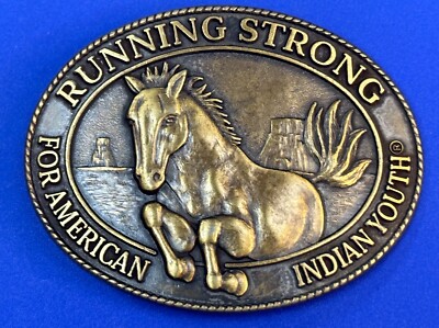 Mustang Horse Native American Indian Youth Running Strong Belt Buckle