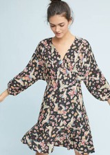 Anthropology Farm Rio Avia V-Neck Dress Side Zip Viscose Floral Size XS NWT