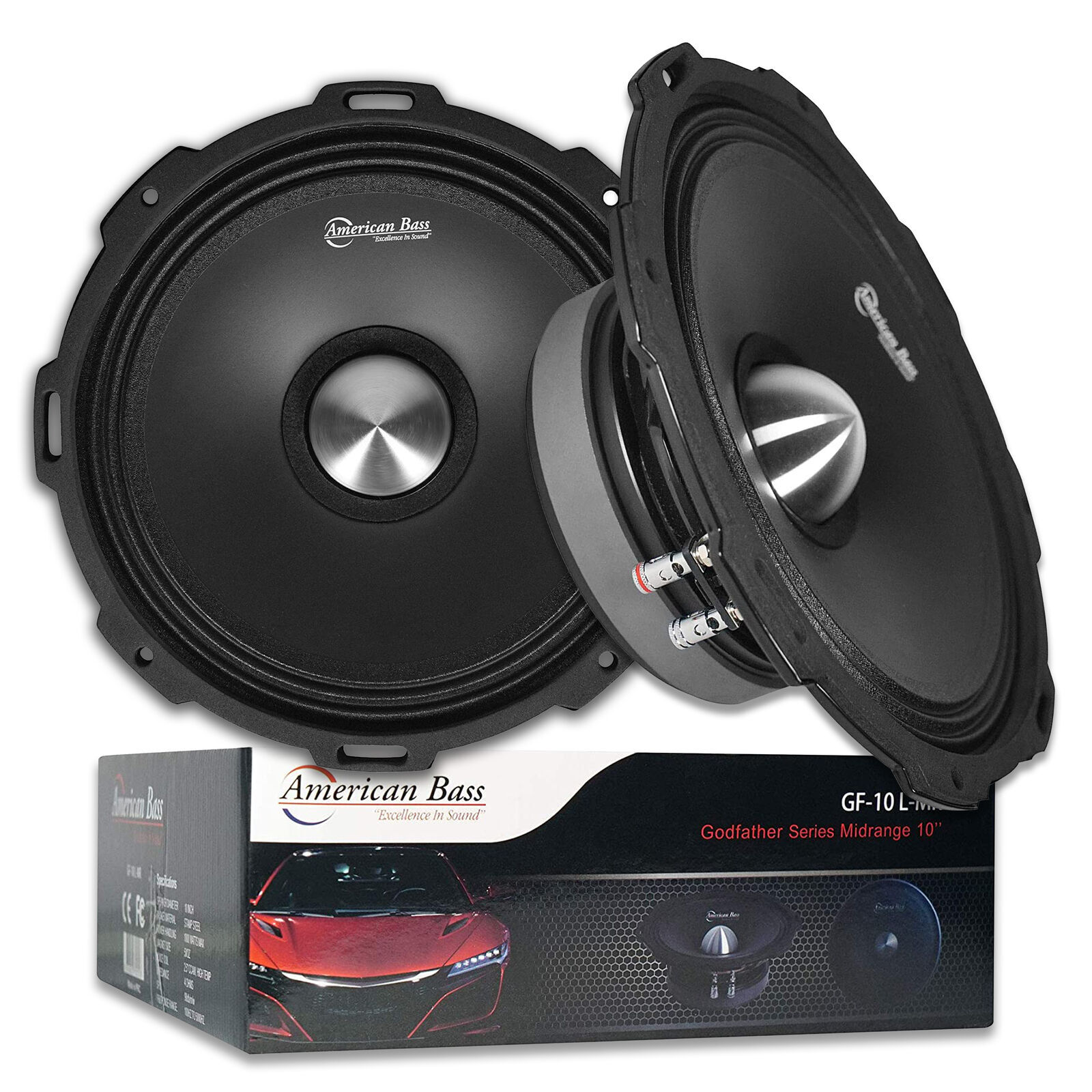 Pair of 10" 500W RMS 4-Ohm Godfather Mid-Range Speaker American Bass