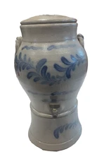 Rare Rowe Pottery Works Salt Glazed Water Cooler 14" Brass Spigot with Lid 1985