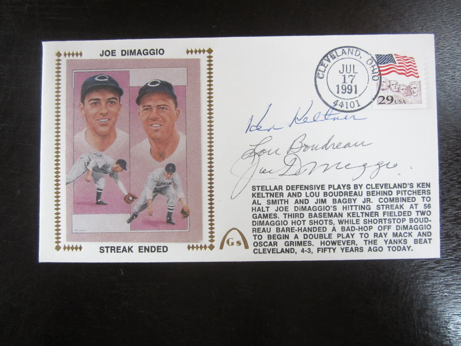 Joe Dimaggio Autograph / Signed Cachet Envelope psa/dna Lou Boudreau Ken Keltner
