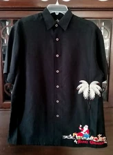 BAMBOO CAY Men's Hawaiian Christmas Black Santa's Presents with Reindeer New