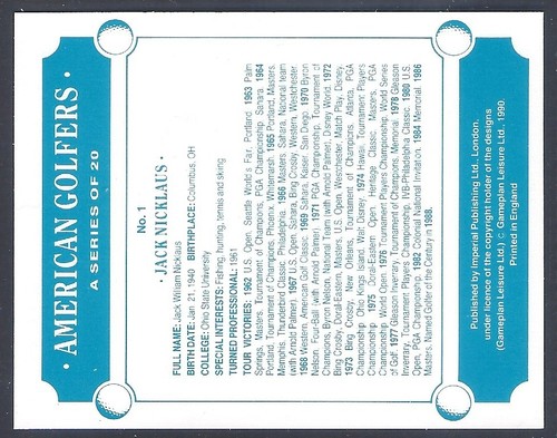 **BULK BUY 10 SETS** IMPERIAL PUBLISHING- AMERICAN GOLFERS (10x L20 CARDS) MINT - Picture 3 of 9