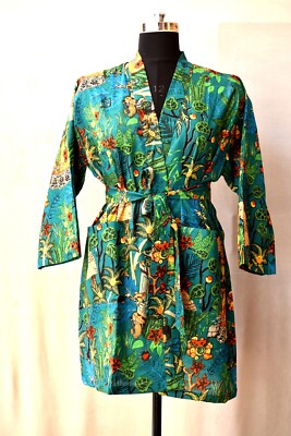 Indian Cotton Robe Short Kimono Sleepwear Frida Kahlo Print Night Suit Kimono US