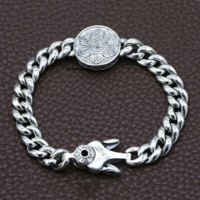 Pure S925 Sterling Silver Chain Spin Six Words Curb Link