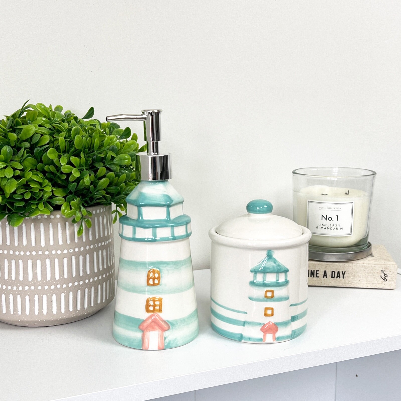 Bathroom Accessories Set Lighthouse Soap Holder Lotion Dispenser Storage Pot Jar