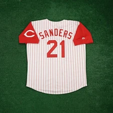 Deion Sanders 1997 Cincinnati Reds Home White Jersey w/ Jackie 50th Patch