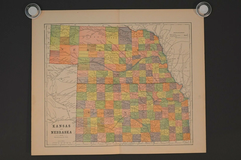 古色古香的地图堪萨斯和内布拉斯加,人民旋流媒体,1881 年 — 第 2/4 张图片